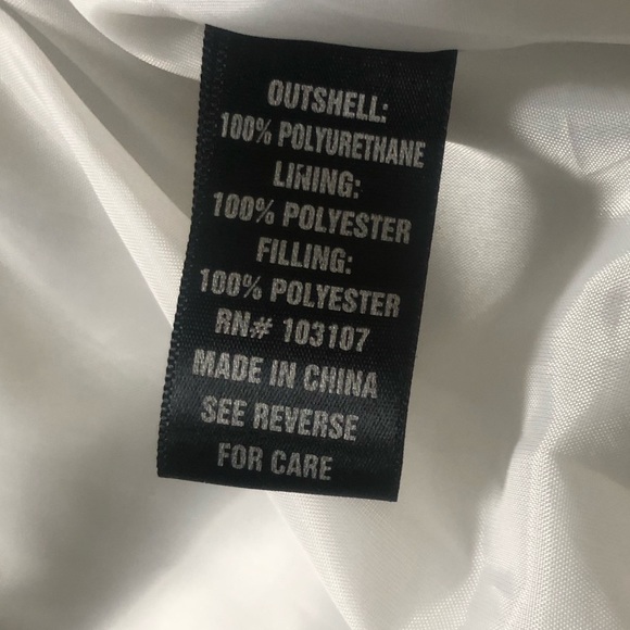 Raw blue white padded polyester jacket black sleeves black hood - Picture 2 of 6